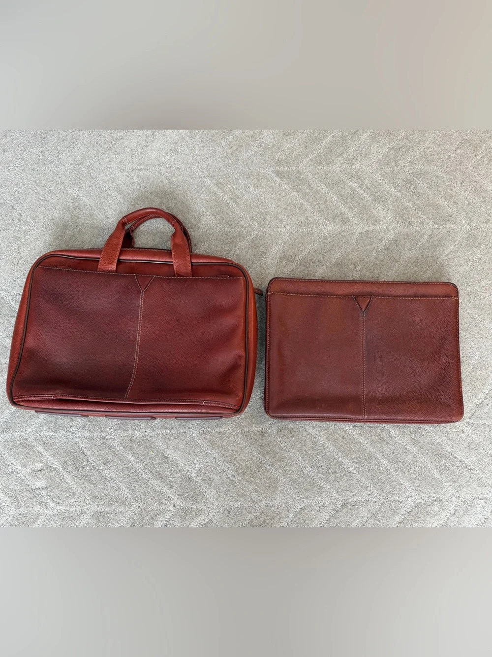 Johnston & Murphy Red-Brown Leather Briefcase with Matching Portfolio